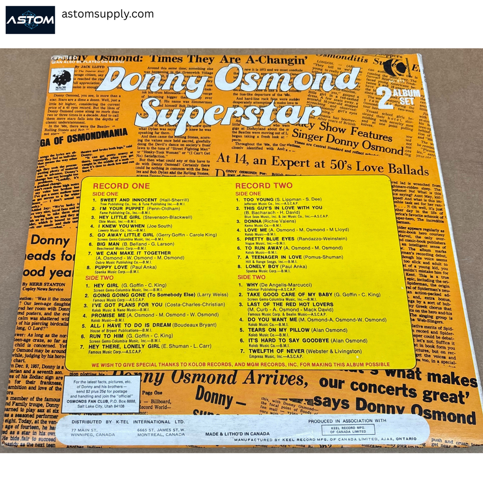 Donny Osmond – Superstar (1973) 2xLP Vinyl K-Tel NC 413 VG+/VG+