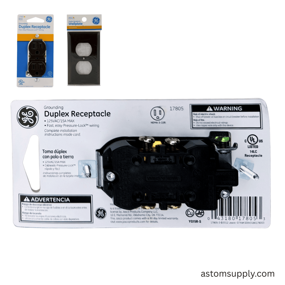 GE Duplex Receptacle 17805 w/ Wallplate 40037 Brown UL cULus Box of 25 New